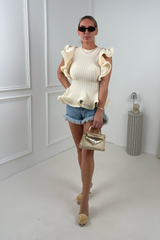 JOSIE CREAM KNIT FRILL TOP