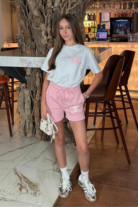 Mini G logo pink embroidered t-shirt and shorts loungewear