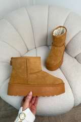 Petra camel platform mini faux fur boots