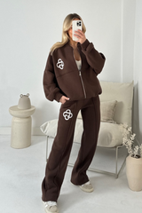 G monogram chocolate embroidered bomber jacket and straight leg jogger