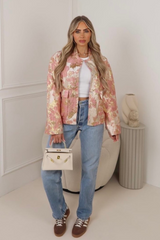 Laura pink floral metallic bomber jacket