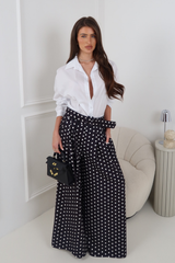 ADIBA BLACK POLKA DOT BELTED STRAIGHT LEG TROUSERS
