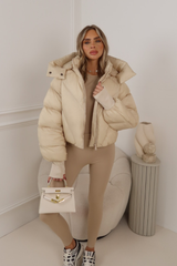 MIA CREAM CROPPED PUFFER JACKET WITH DETACHABLE HOOD