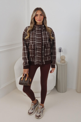 ETTIE BROWN CHECK ZIP UP KNITTED CARDIGAN