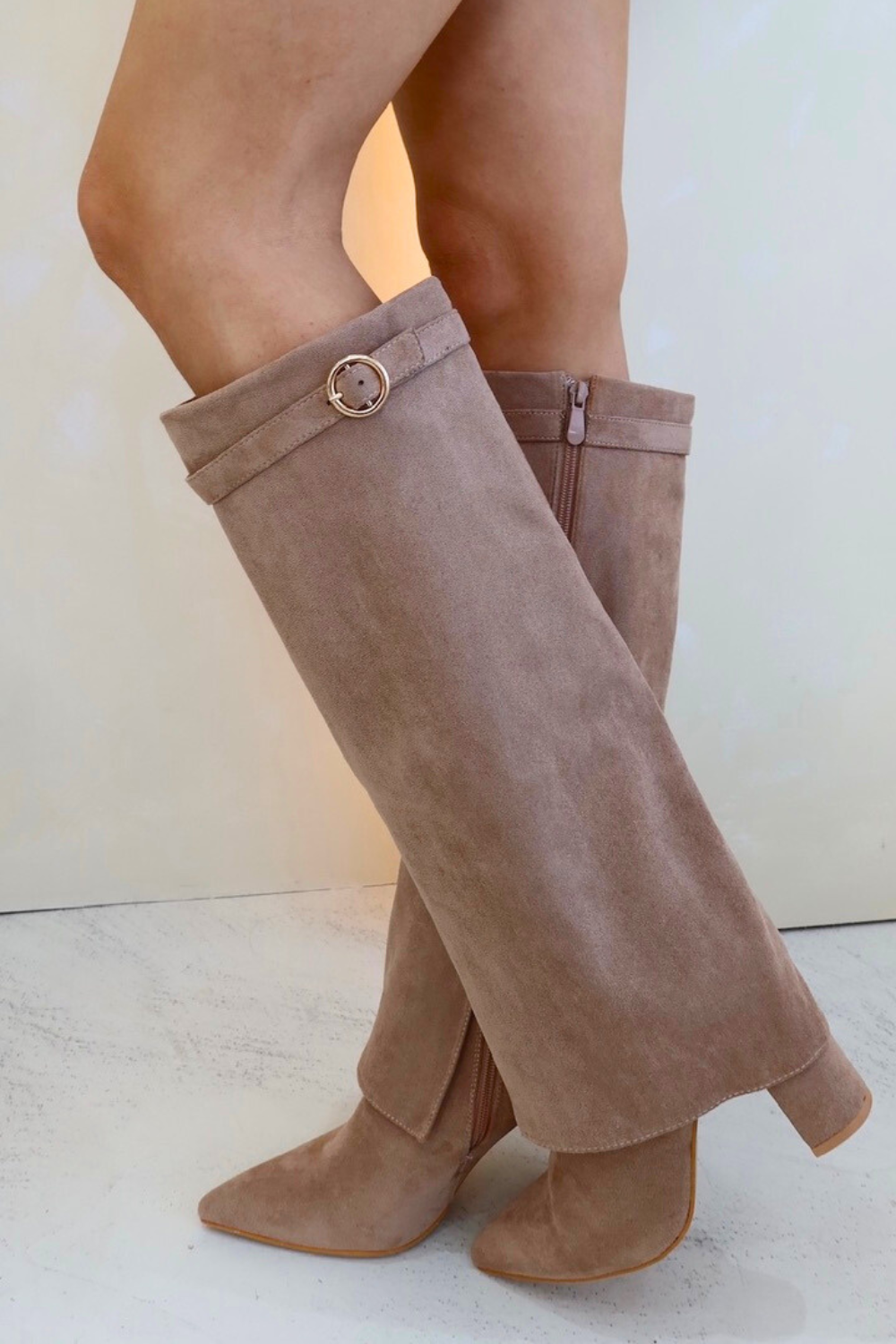 Suede knee high wedge boots on sale