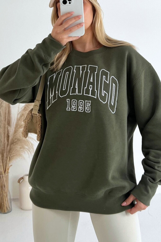 Monaco khaki embroidered sweater