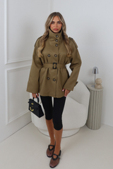 LORI CAMEL HIGH NECK BELTED TRENCH JACKET