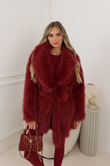 HONEY BURGUNDY FUR ROBE COAT