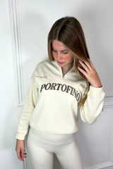 Mini portofino ecru embroidered 3/4 zip sweater