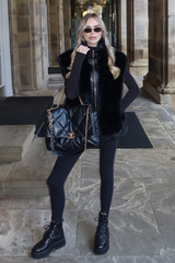 BRIONY BLACK FUR ZIP UP GILET WITH LEATHER PANEL