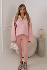 HEATHER PINK 3/4 ZIP JUMPER WITH YELLOW INSIDE COLLAR