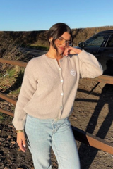 G Monogram grey embroidered knit button up cardigan