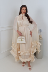 ALINA CHAMPAGNE DRAPE FRONT TIE MAXI DRESS