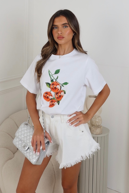 Disco ball plant white heavyweight printed t-shirt