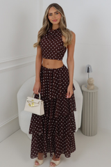NAOMI CHOCOLATE POLKA DOT RUFFLE MAXI SKIRT & HALTER TOP