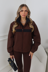 GEORGIA CHOCOLATE AND BLACK ZIP UP TRACK JACKET
