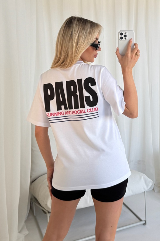 Paris white printed heavyweight oversized t-shirt