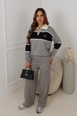 GLAMIFY embroidered Teagan grey half zip stripe co-ord