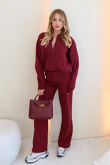 Rosie burgundy bomber jacket and straight leg jogger loungewear