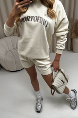 Portofino ecru embroidered sweater shorts loungewear