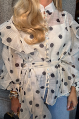Lottie beige polka dot sheer blouse