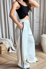 Mara white side stripe wide leg trousers