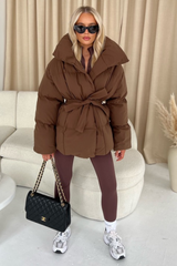Alaska Chocolate Brown Short Padded Duvet Button Up Coat Coats & Jackets