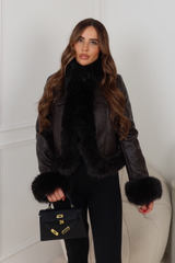 LEMARA CHOCOLATE FUAX LEATHER JACKET