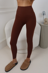 ELLIE CHOCOLATE BONED RAW HEM BUTTERY ENERGY LEGGINGS