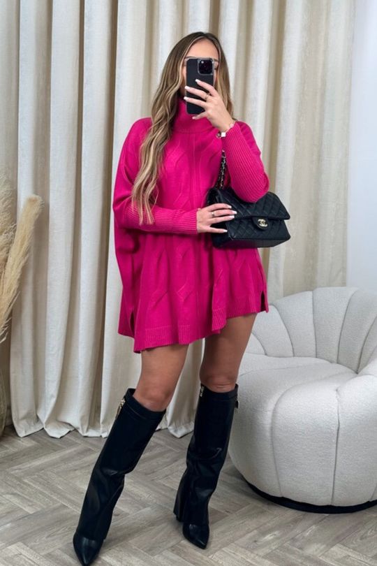 jayda pink cable knit roll neck jumper