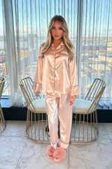 Verity pale pink satin button up pyjamas