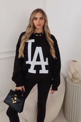 LA PRINTED SWEATSHIRT BLACK AND MATCHING LEGGINGS SET