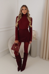 ANNABELLE BURGUNDY SIDE SPLIT SKORT BACK ZIP FASTENING