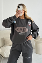 Monaco race steel grey printed sweater joggers premium loungewear