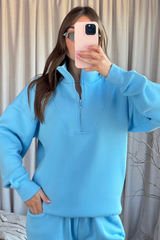 Mia blue 3/4 zip sweater straight leg loungewear