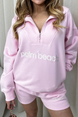 Palm beach baby pink 3/4 zip sweater and shorts