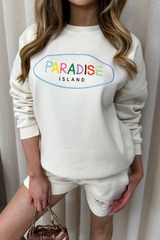 Paradise island ecru sweater shorts loungewear