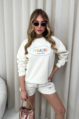 Paradise island ecru sweater shorts loungewear