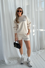 California ivory front & back printed oversized sweater shorts loungewear