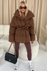 Alaska Chocolate Brown Short Padded Duvet Button Up Coat Coats & Jackets