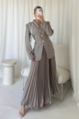 Emma taupe pleated midi skirt