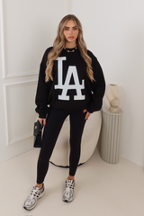 LA PRINTED SWEATSHIRT BLACK AND MATCHING LEGGINGS SET