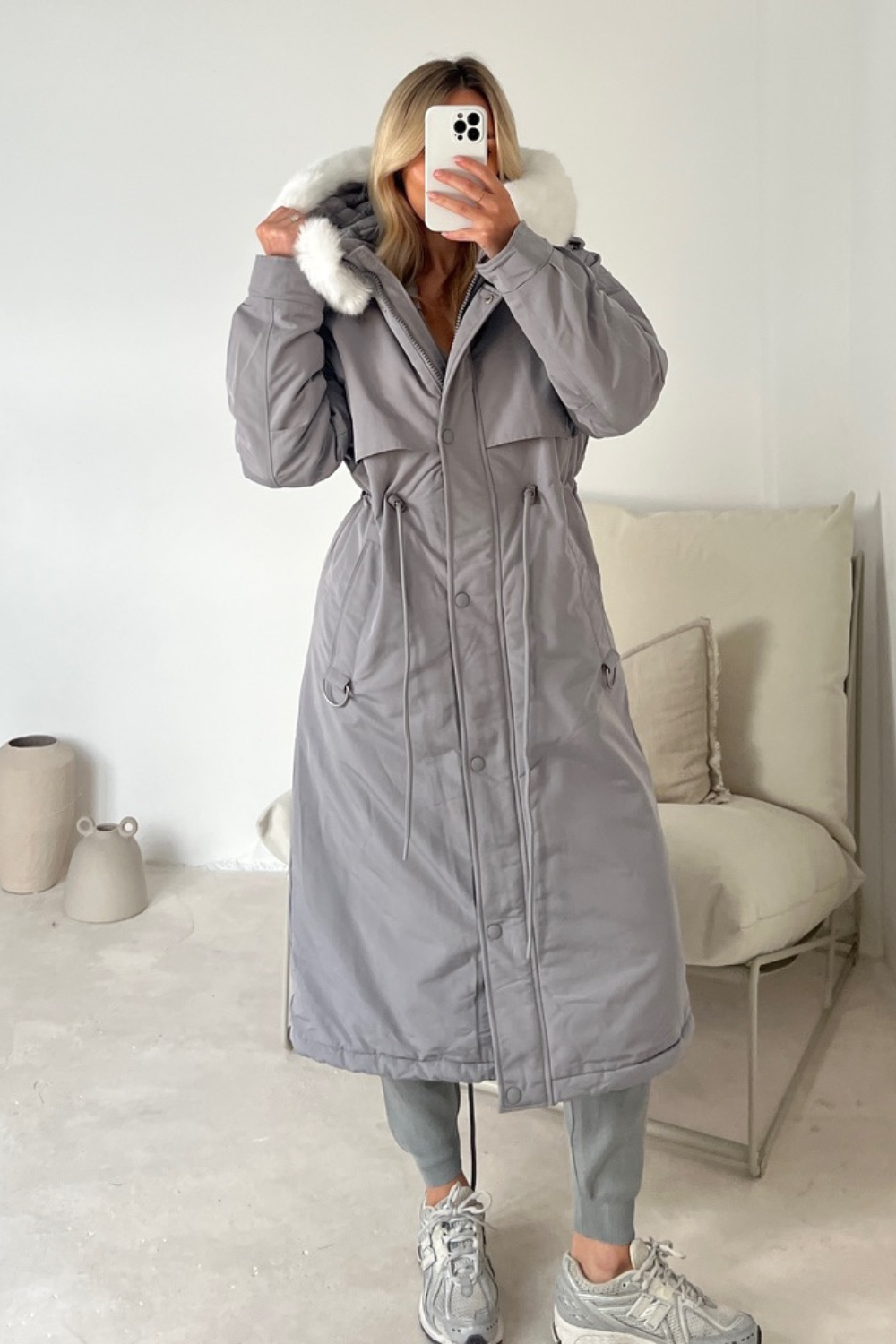 Freya grey hooded faux fur duvet coat – Glamify Famous For Loungewear