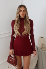 MAEVE BURGUNDY MESH HIGH NECK BODYSUIT