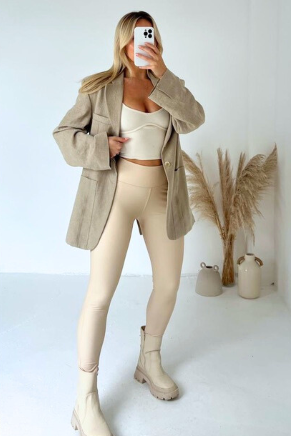 Frankie cream faux leather leggings Glamify Famous For Loungewear