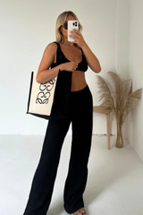 Gege Black Embroidered Large Tote Bag
