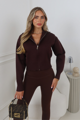 MANDY DARK BROWN  FULL ZIP RIBBED HIGH NECK CARDIGAN