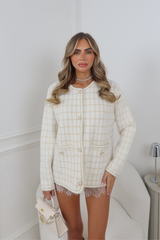 MARNIE CREAM TWEED STYLE PEARL BUTTON CARDIGAN