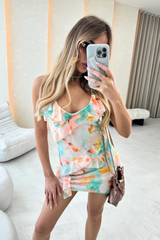 Jasmine mint green floral frill mini dress