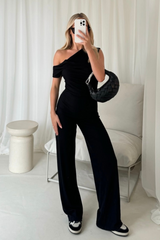 Darcie black draped top and trouser co-ord